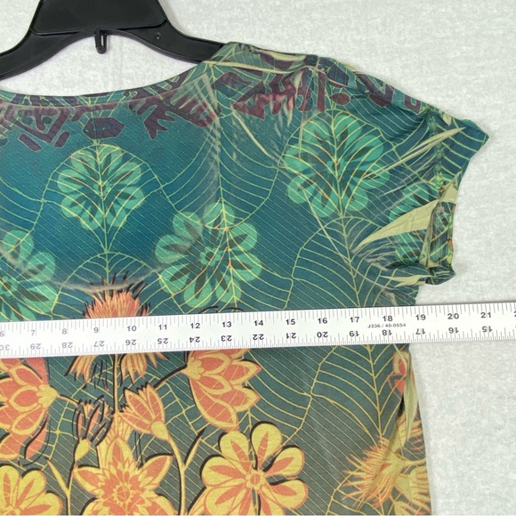 One World Floral Tunic Boho Blouse Women's M Multicolor Studded Neck Casual Top - Picture 12 of 13